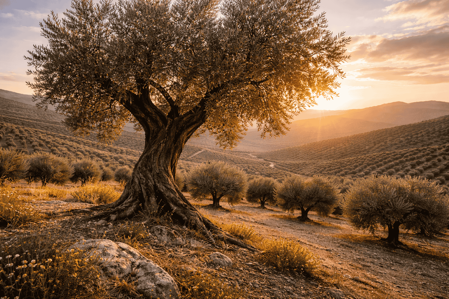 Olivar de Jaen al atardecer oleoturismo